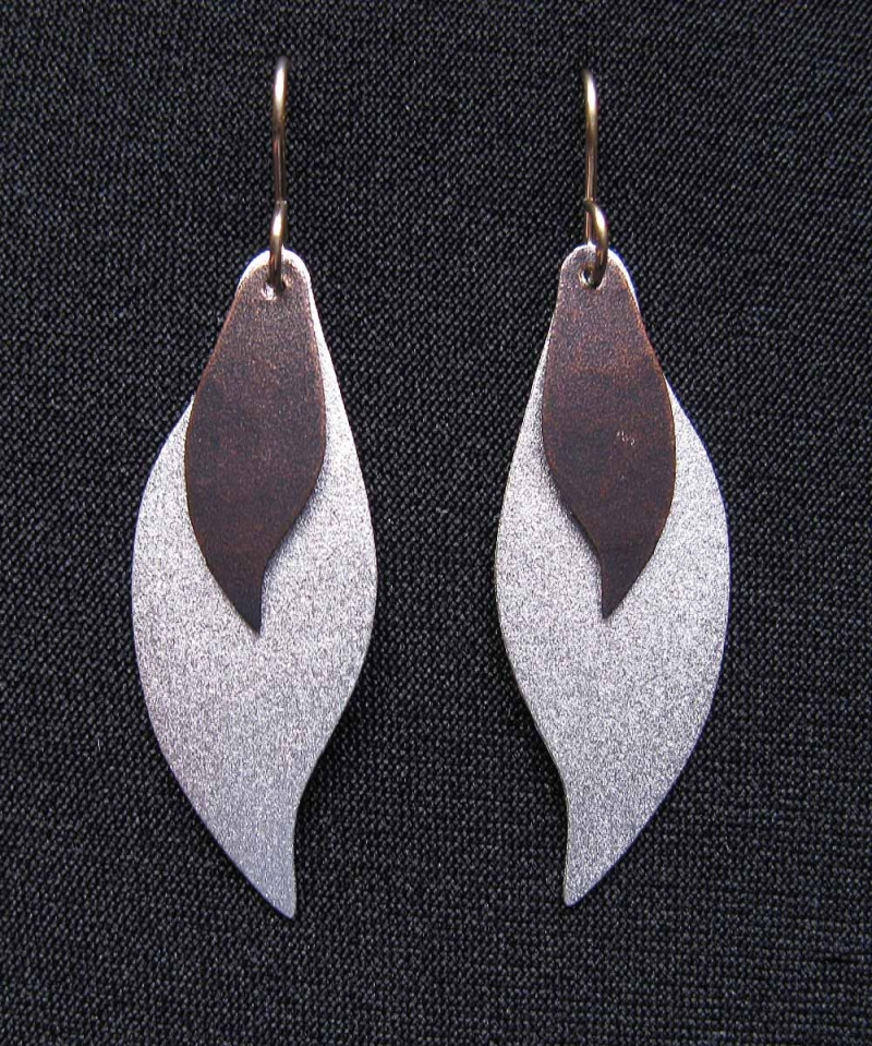Earrings with Curved Leaves - Mixed Metals